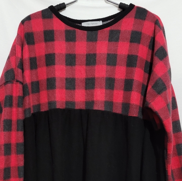 ces femme long sleeve buffalo check waffle thermal flowly bottom hem - Picture 8 of 14